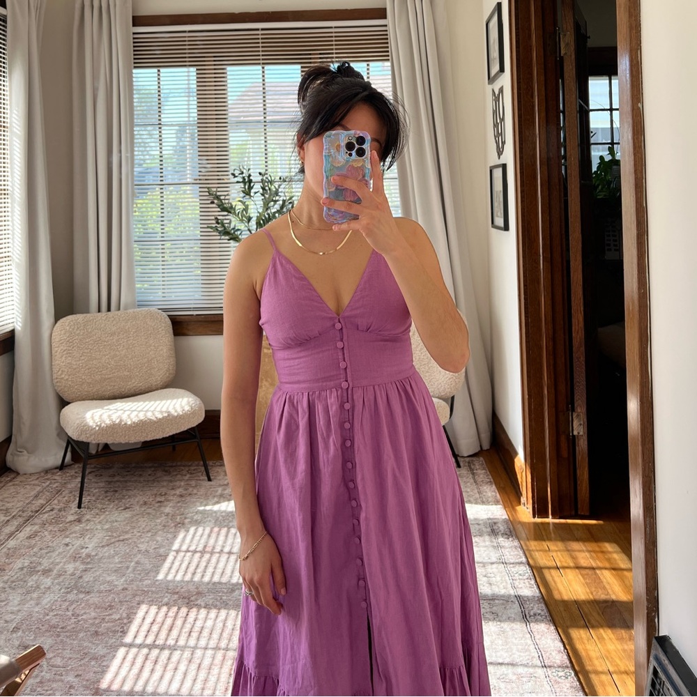 Linen Blend Button Through Maxi Dress💜